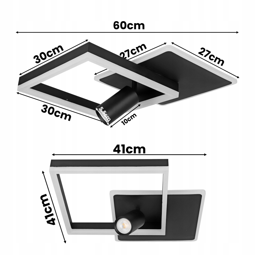 LED stropno svetilo LED/38W/230V + 1xGU10/30W črna