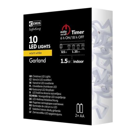 LED veriga CHAIN 10xLED/2xAA 1,85m topla bela