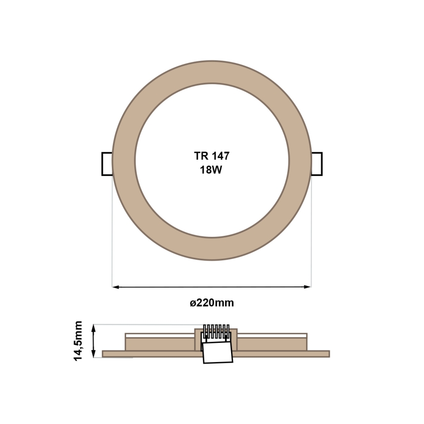 LED Vgradna svetilka CIRCLE LED/18W/230V 4200K pr. 22 cm rjava