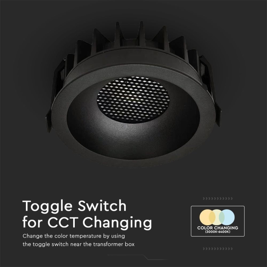 LED Vgradna svetilka LED/18W/230V 3000/4000/6400K ø 10,6 cm črna