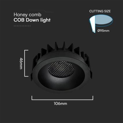 LED Vgradna svetilka LED/18W/230V 3000/4000/6400K ø 10,6 cm črna