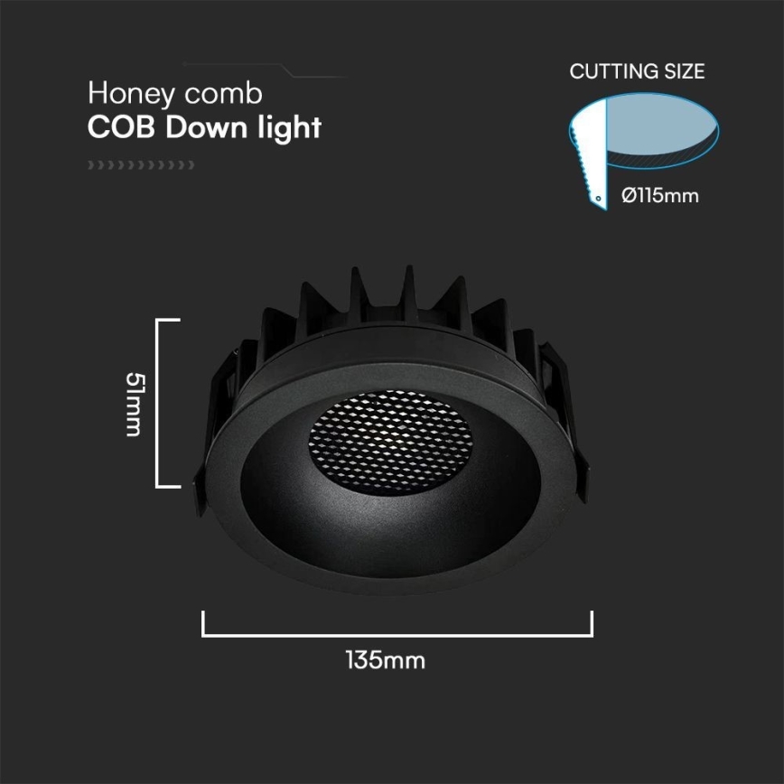 LED Vgradna svetilka LED/24W/230V 3000/4000/6400K ø 13,5 cm črna