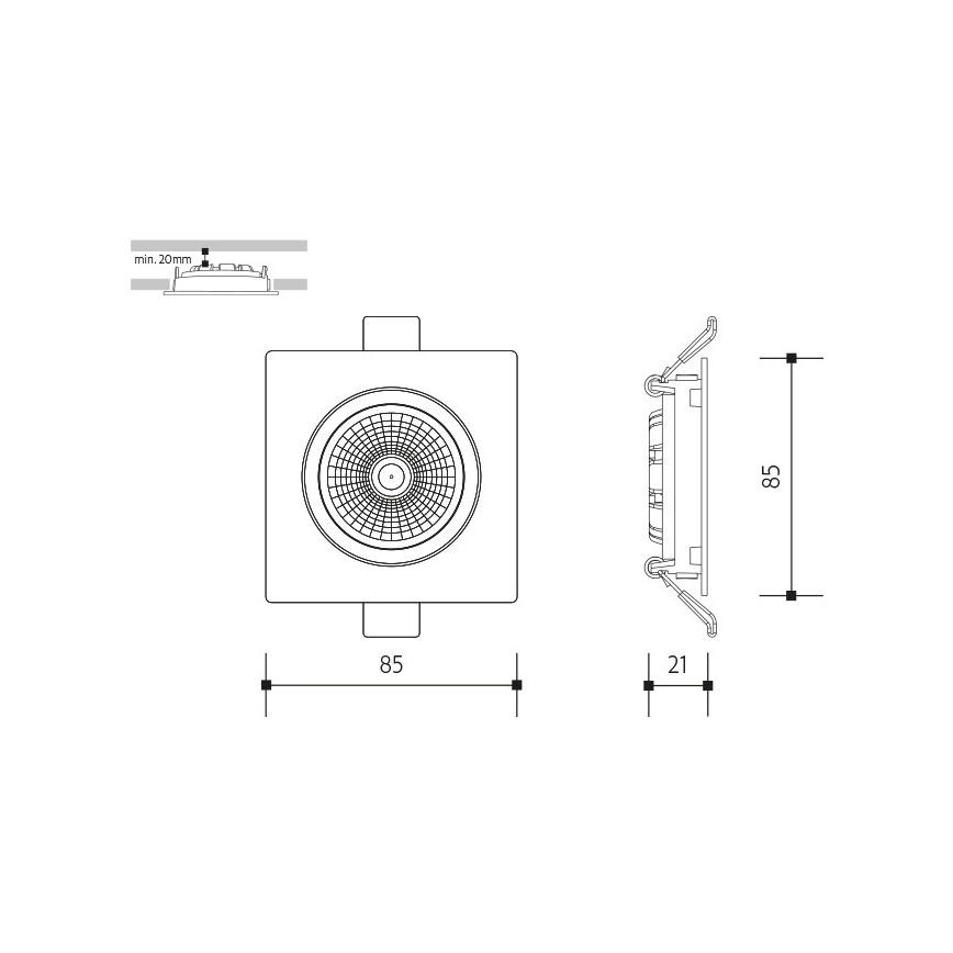 LED Vgradna svetilka LED/6W/230V 3000K 8,5x8,5 cm črna