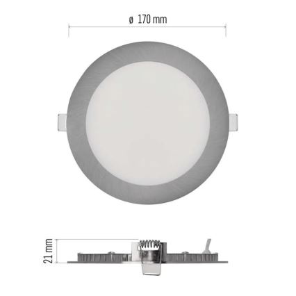 LED vgradna svetilka NEXXO LED/12,5W/230V 3000/3500/4000K srebrna, premer 17 cm