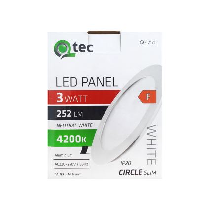 LED Vgradna svetilka QTEC LED/3W/230V 4200K pr. 8,3 cm