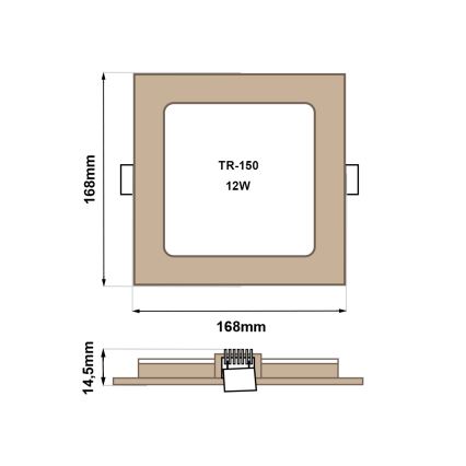 LED Vgradna svetilka SQUARE LED/12W/230V 4200K 16,8x16,8 cm rjava