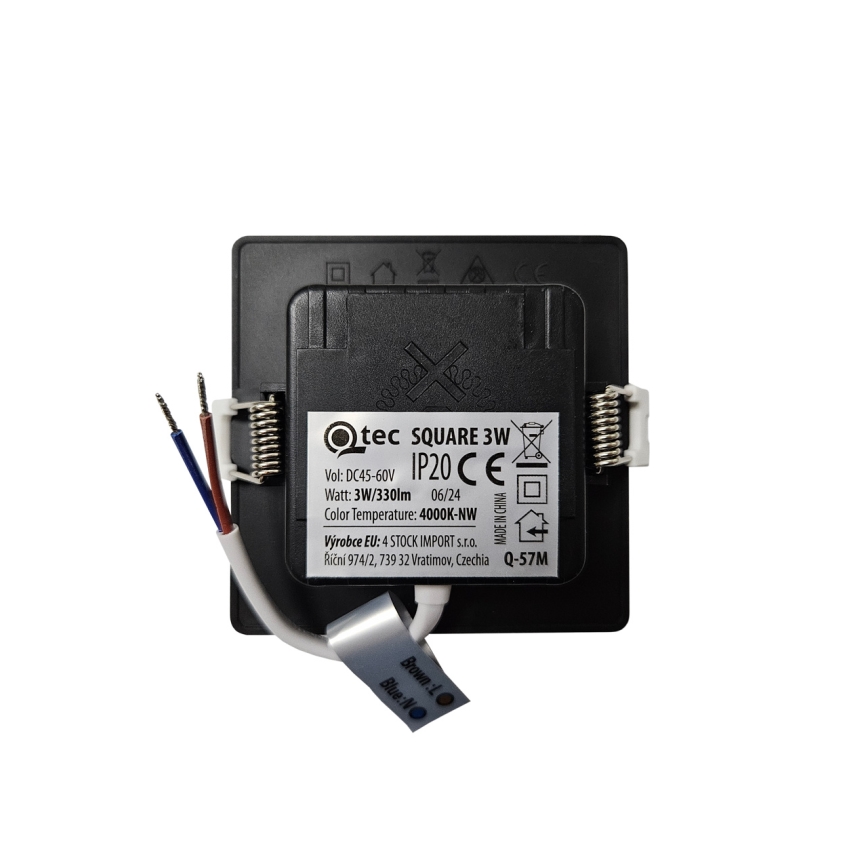 LED Vgradna svetilka SQUARE LED/3W/230V 4000K 9x9 cm črna