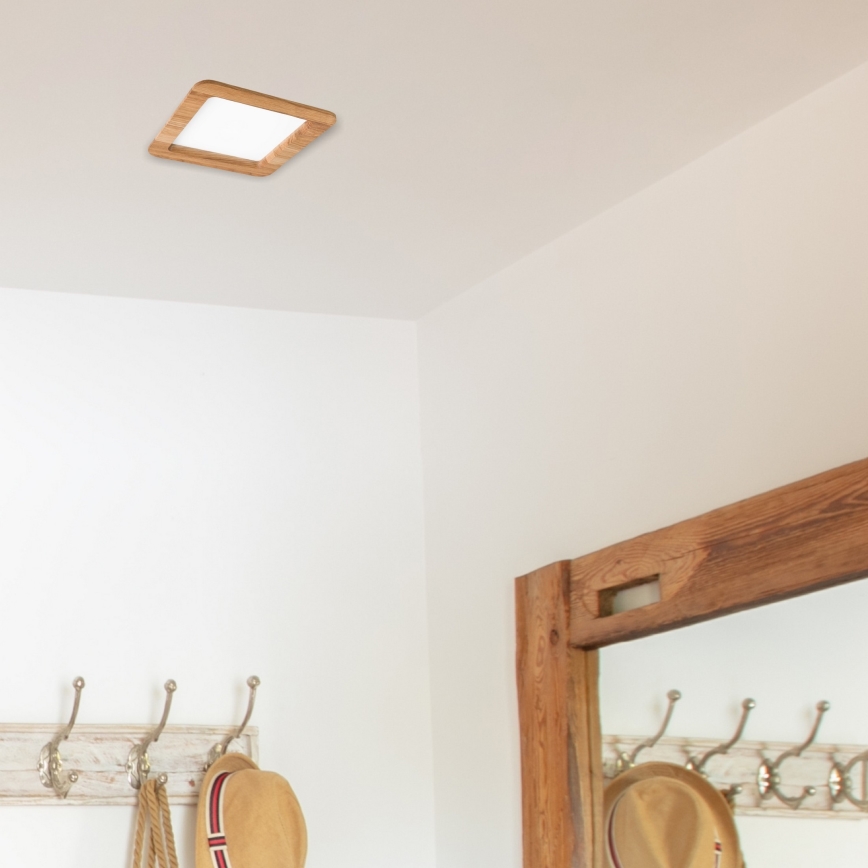 LED Vgradna svetilka WOODY SPOT LED/17W/230V 3000K hrast 18,5x18,5 cm