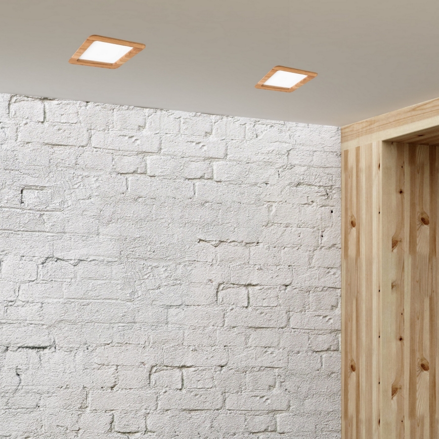 LED Vgradna svetilka WOODY SPOT LED/17W/230V 3000K hrast 18,5x18,5 cm