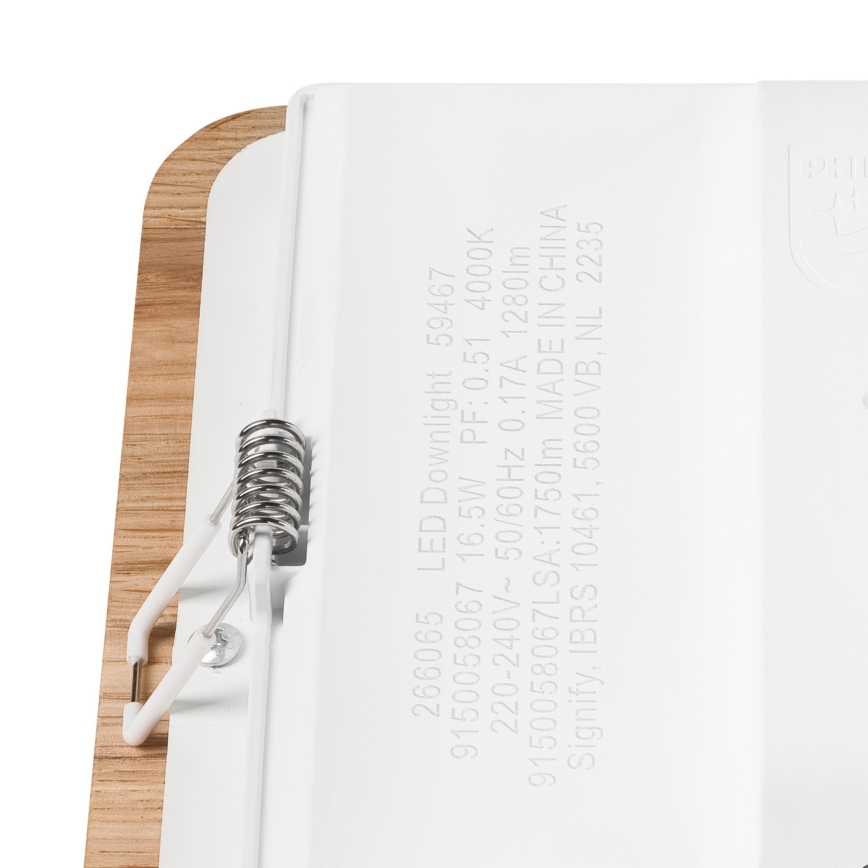 LED Vgradna svetilka WOODY SPOT LED/17W/230V 3000K hrast 18,5x18,5 cm