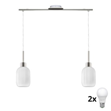 LED viseča lampa HARMA 2xE27/60W/230V matni krom/bela