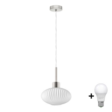LED Viseča svetilka HARMA 1xE27/60W/230V premer 25 cm mat krom/bela
