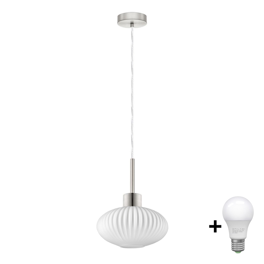 LED Viseča svetilka HARMA 1xE27/60W/230V premer 25 cm mat krom/bela