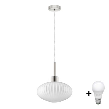 LED Viseča svetilka HARMA 1xE27/60W/230V premer 30 cm mat krom/bela