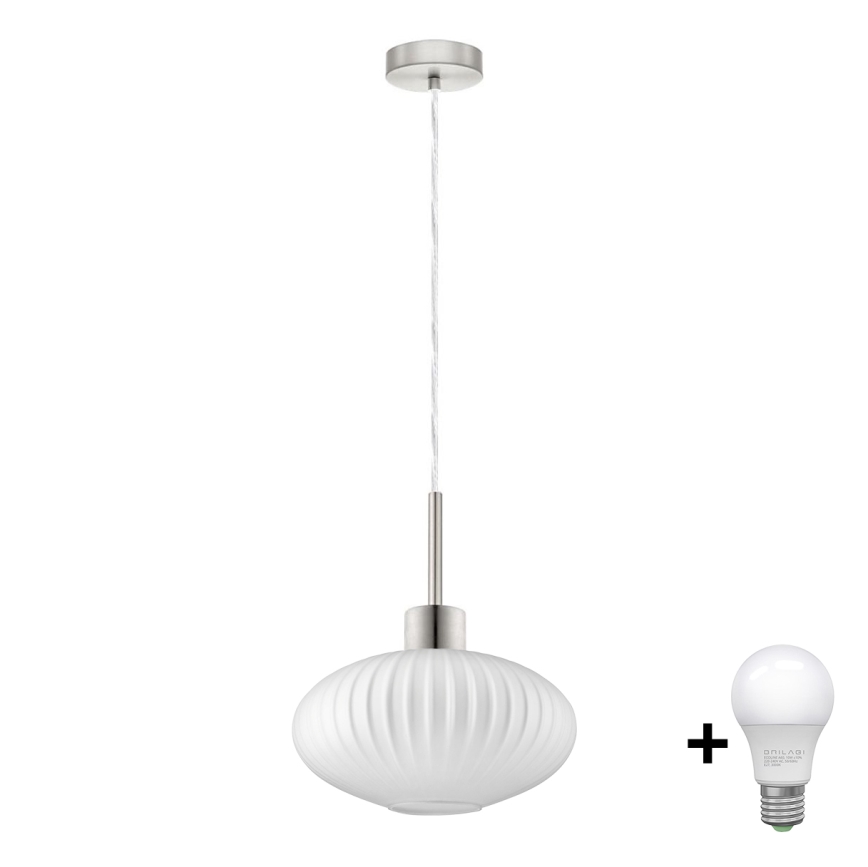 LED Viseča svetilka HARMA 1xE27/60W/230V premer 30 cm mat krom/bela
