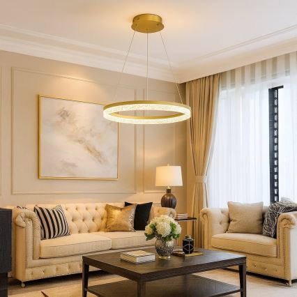 LED viseča svetilka na jekleni vrvici GALA LED/25W/230V, premer 50 cm, zlata