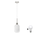 LED visilna svetilka HARMA 1xE27/60W/230V, premer 14 cm, mat krom/bela