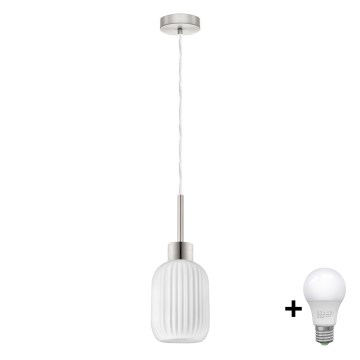 LED visilna svetilka HARMA 1xE27/60W/230V, premer 14 cm, mat krom/bela