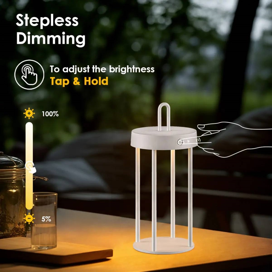 Zunanja polnilna LED namizna svetilka z zatemnjevanjem in upravljanjem na dotik GENTLE LED/1,5W/3,7V 3000 mAh IP44 bela