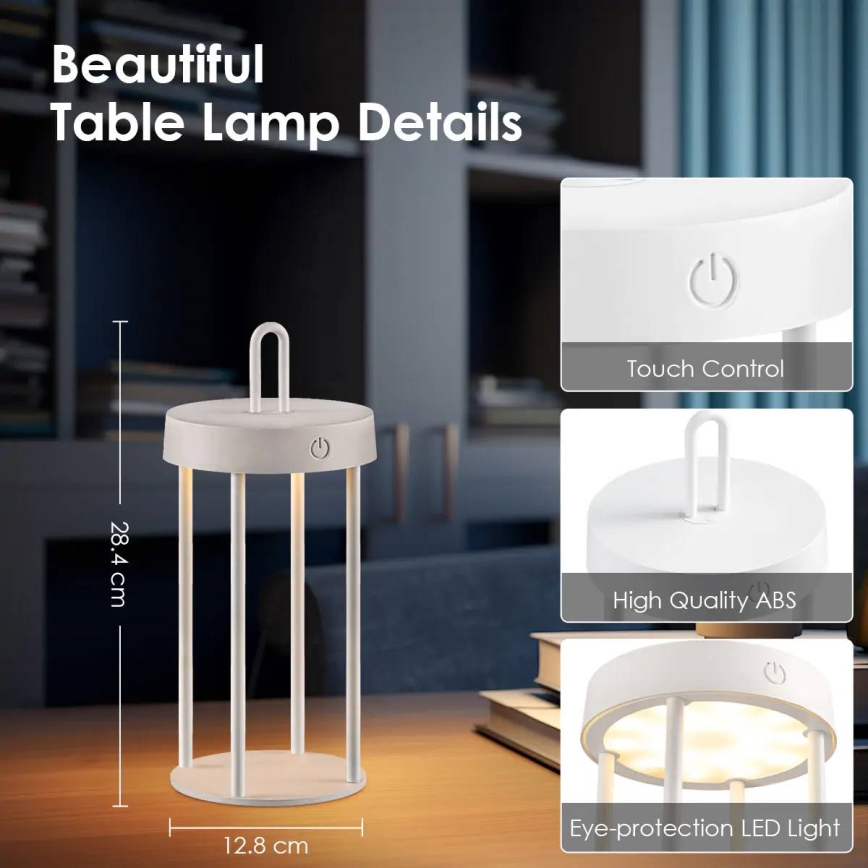 Zunanja polnilna LED namizna svetilka z zatemnjevanjem in upravljanjem na dotik GENTLE LED/1,5W/3,7V 3000 mAh IP44 bela
