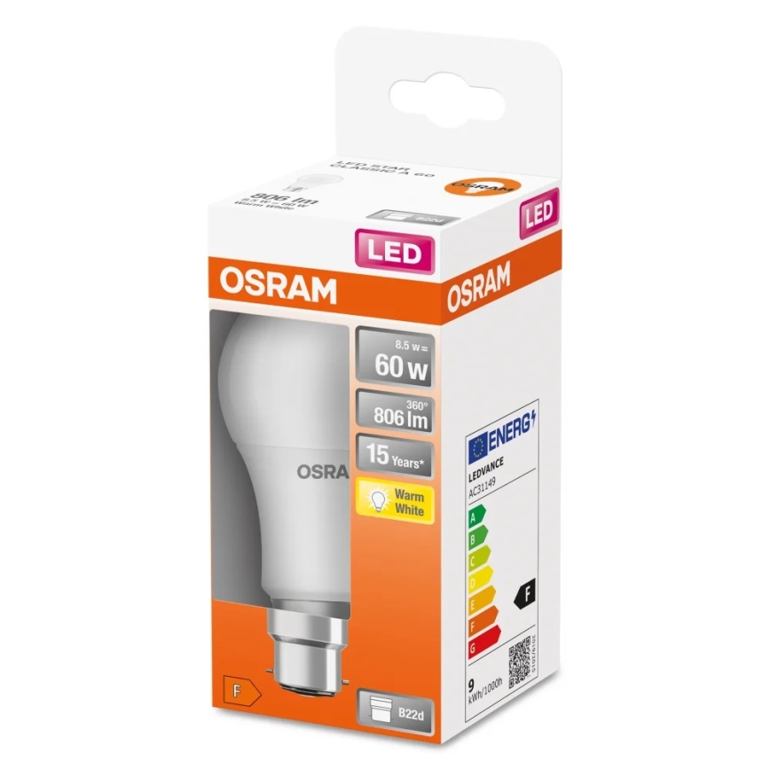 LED Žarnica A60 B22d/8,5W/230V 2700K - Osram