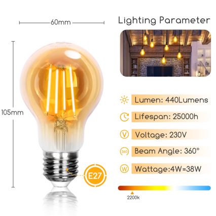 LED žarnica A60 E27/4W/230V 2200K - Aigostar