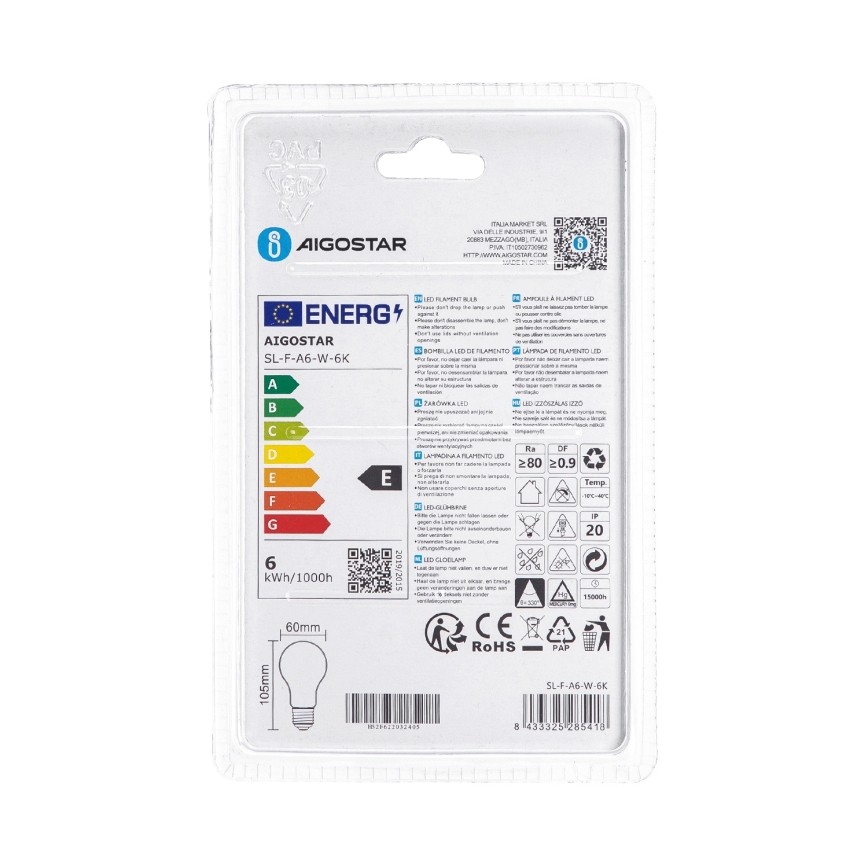 LED žarnica A60 E27/6W/230V 6500K 330° - Aigostar