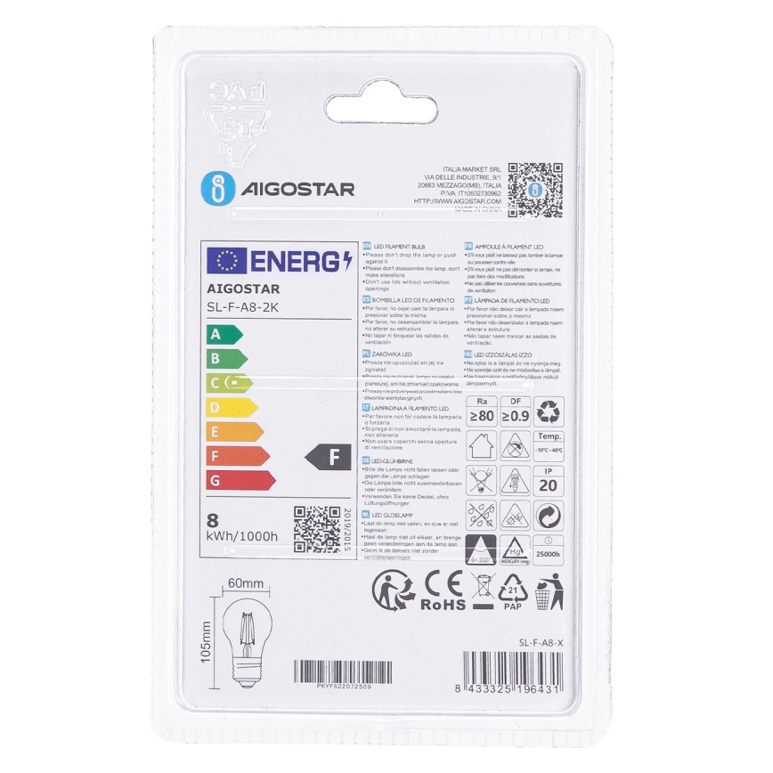 LED Žarnica A60 E27/8W/230V 2200K - Aigostar