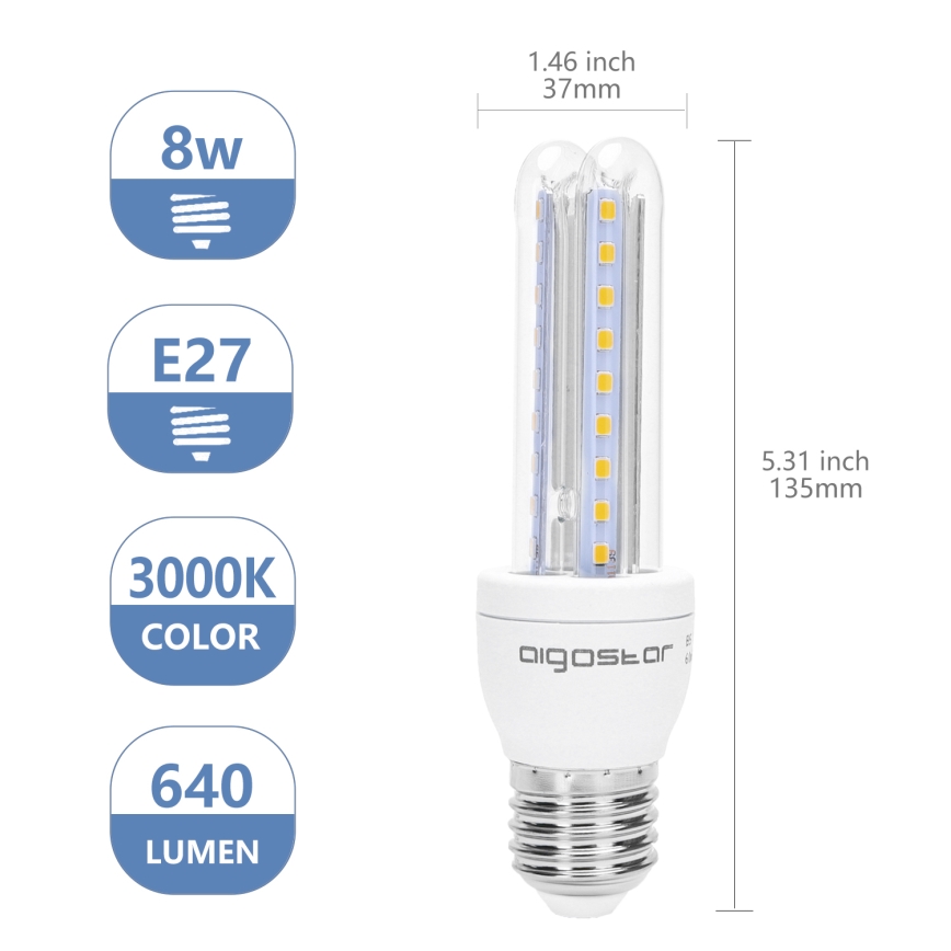 LED Žarnica B5 E27/8W/230V 3000K - Aigostar