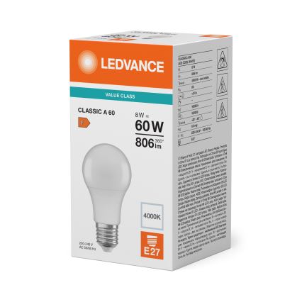LED žarnica CLASSIC A60 E27/8W/230V 4000K - Ledvance