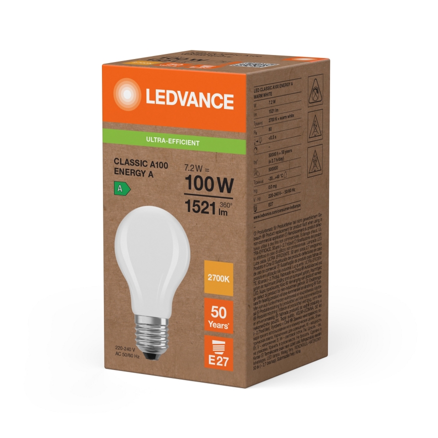 LED žarnica CLASSIC FILAMENT A60 E27/7,2W/230V 2700K - Ledvance