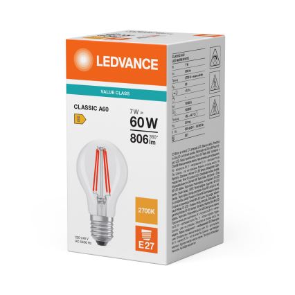 LED žarnica CLASSIC FILAMENT A60 E27/7W/230V 2700K - Ledvance