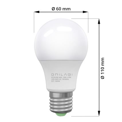 LED Žarnica ECOLINE A60 E27/10W/230V 3000K - Brilagi