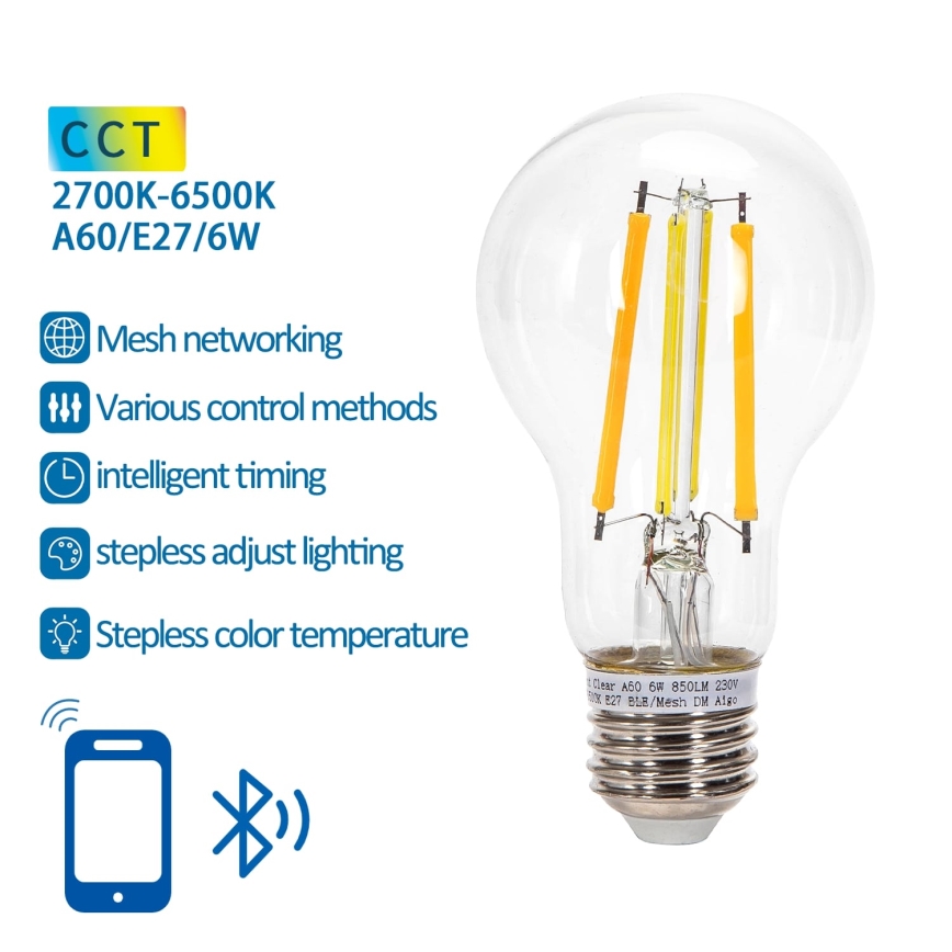 LED Zatemnitvena žarnica FILAMENT MESH Pametni A60 E27/6W/230V 2700-6500K - Aigostar