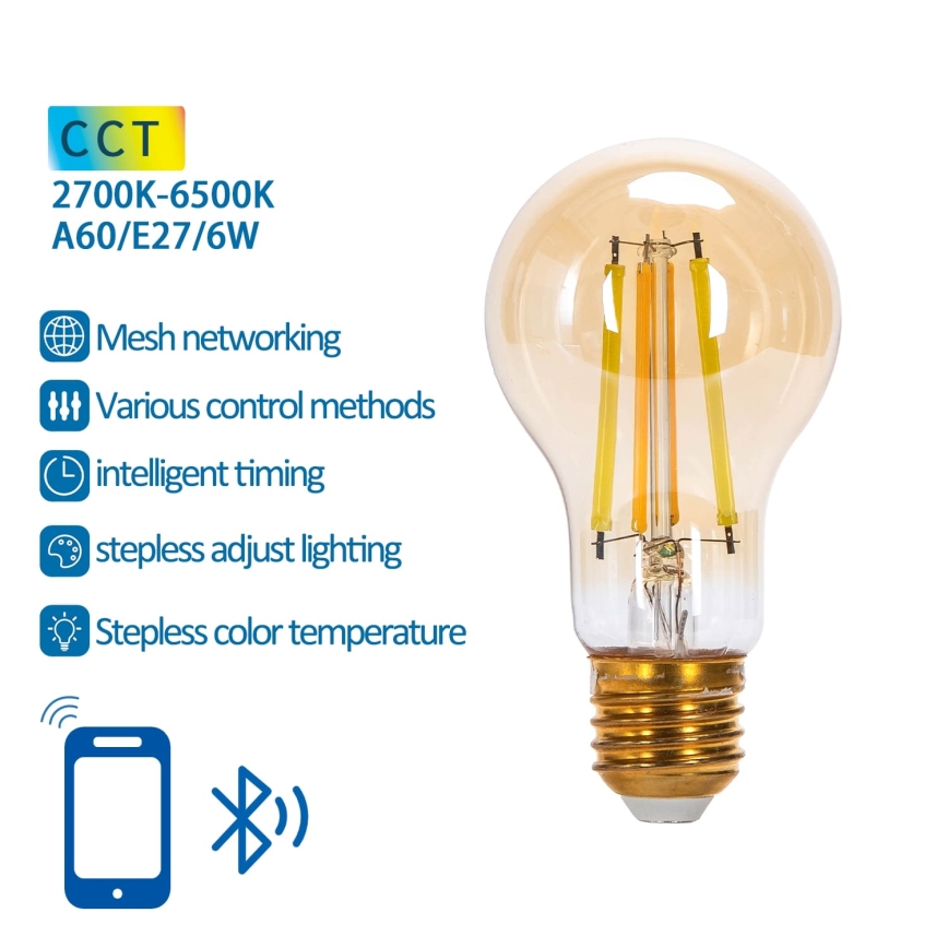 LED Zatemnitvena žarnica FILAMENT MESH Pametni A60 E27/6W/230V 2700-6500K - Aigostar
