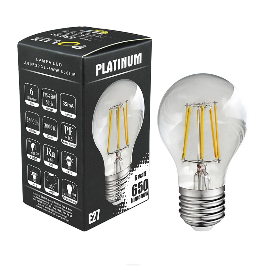 LED Žarnica FILAMENT A60 E27/6W/230V 3000K