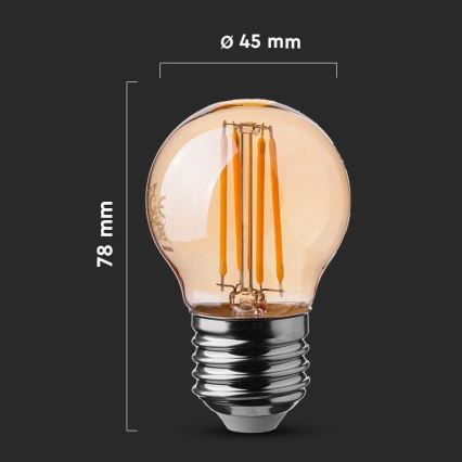 LED Žarnica FILAMENT AMBER G45 E27/4W/230V 2200K