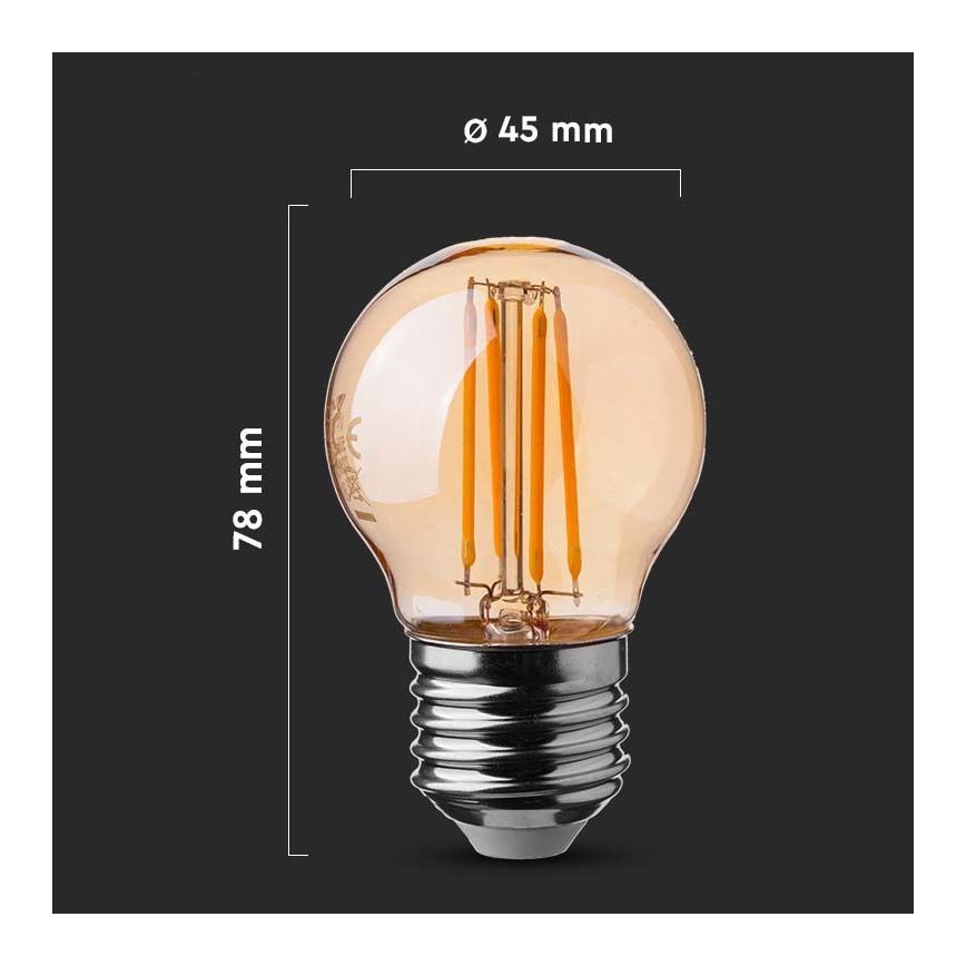 LED Žarnica FILAMENT AMBER G45 E27/4W/230V 2200K