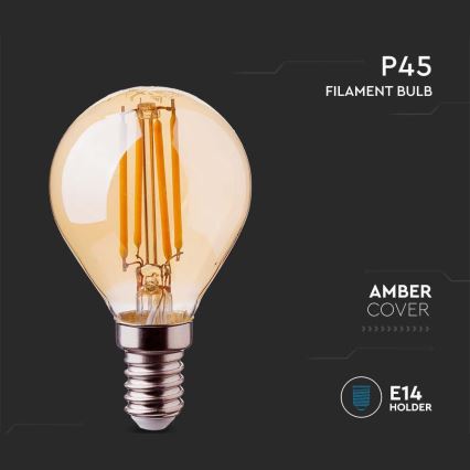 LED Žarnica FILAMENT AMBER P45 E14/4W/230V 2200K