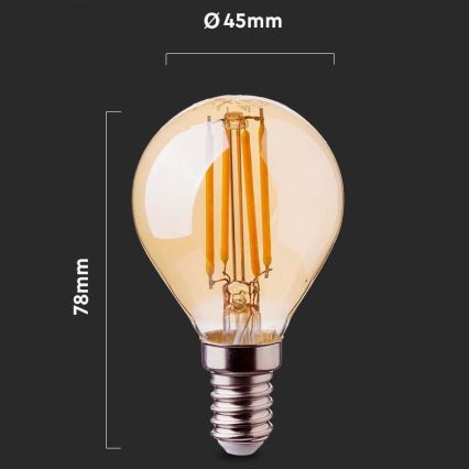 LED Žarnica FILAMENT AMBER P45 E14/4W/230V 2200K