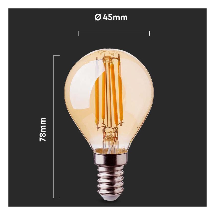 LED Žarnica FILAMENT AMBER P45 E14/4W/230V 2200K