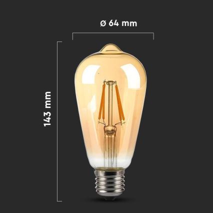 LED Žarnica FILAMENT AMBER ST64 E27/8W/230V 2200K