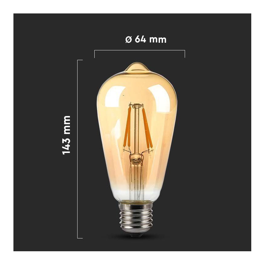 LED Žarnica FILAMENT AMBER ST64 E27/8W/230V 2200K