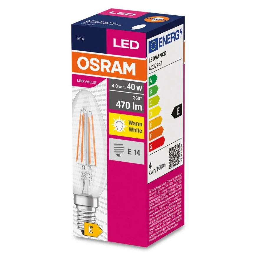 LED Žarnica FILAMENT B40 E14/4W/230V 2700K - Osram