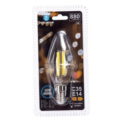 LED Žarnica FILAMENT C35 E14/8W/230V 6500K - Aigostar