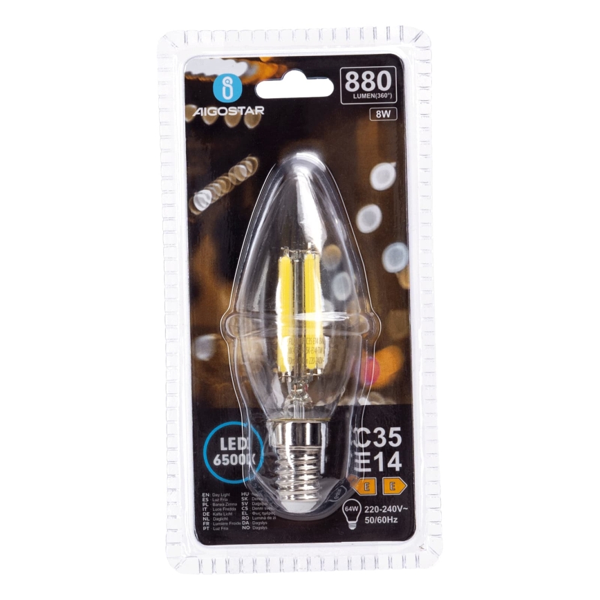 LED Žarnica FILAMENT C35 E14/8W/230V 6500K - Aigostar