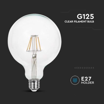 LED Žarnica FILAMENT G125 E27/10W/230V 6400K