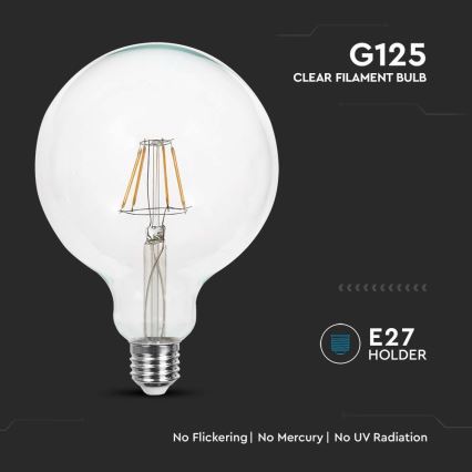 LED Žarnica FILAMENT G125 E27/12W/230V 6500K