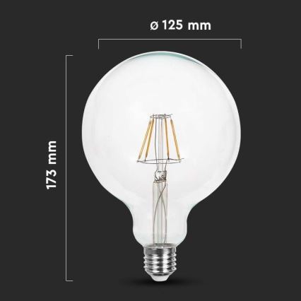 LED Žarnica FILAMENT G125 E27/12W/230V 6500K