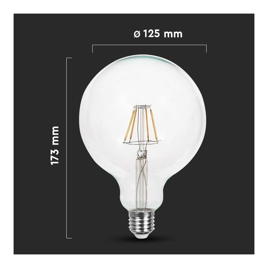 LED Žarnica FILAMENT G125 E27/12W/230V 6500K